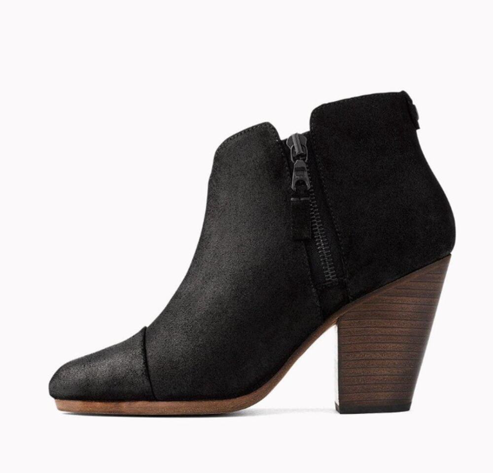 Rag & Bone Margot Ankle Booties 7.5 38 Black Suede Boots Western Boho Womens